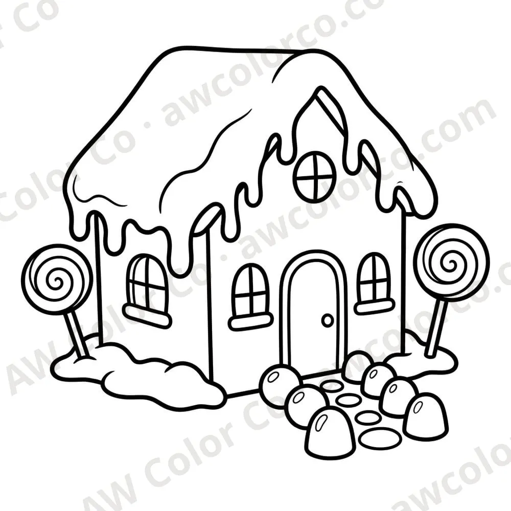 Coloring page: a gingerbread house